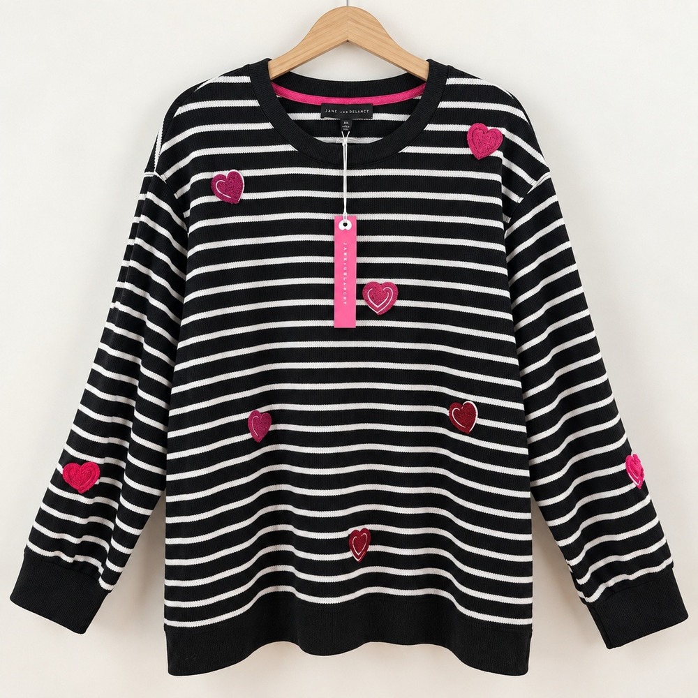 Jane + Delancey Lovecore Heart Patch Striped Sweater Womens 2X Coquette Top